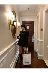 Black round wool no collar jacket