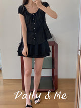 Back banding cotton cancan skirt(2color)
