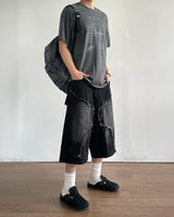 Rough Double Knee Half Denim Pants