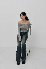 RIEN ONE-SHOULDER SHIRRING TOP / MELANGE