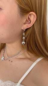 Three silver balls drop earrings