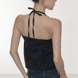 STRAP DETAIL HALTER NECK BLOUSE (BLACK)
