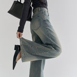 [made/4size] [Enkeu] Seam Detail Washed Wide Bootcut Denim Pants - 4 Colors