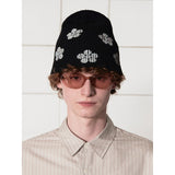 BUTTON FLOWER BEANIE / BLACK