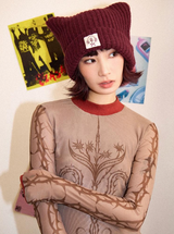 Christmas wool mohair cat ear beanie hat