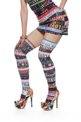 LOVE Webbing Print Thigh High Socks