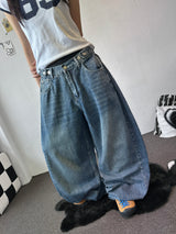 Truegen Button Waistband Side Pintuck Balloon Denim Pants 4color