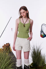 CABLE PATTERN KNIT SLEEVELESS [OLIVE]