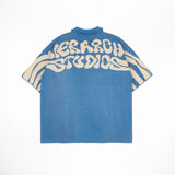 Hierarchy Studios ATOM - Blue Fluid Oversized Knit Polo Shirt
