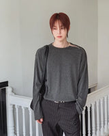 Roda Ribbed Diagonal Zipper Long Sleeve T-shirt