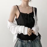 Ribbon Sleeveless Loen Bustier Top Lace Sleeveless Top (3 colors)
