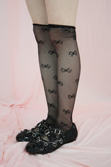 ribbon pattern over knee socks (black)