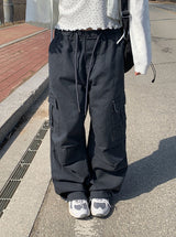 モボバンディングカーゴピンタックワイドパンツ