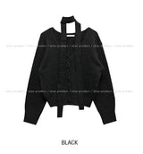 Lulu V-neck wool hair cardigan scarf set