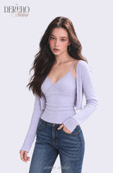 Lavender Sleeve Cardigan Two-Piece Long-Sleeve Top