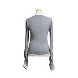(3color) シャーリングストライプレイヤードウォーマーT [Thin Long Sleeve Tee]