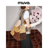 muva. 牛革 ベルベット バイカラー ホーボーバッグ