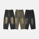 Cross Patch Work Banding Denim Pants (2 Colors)
