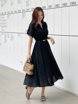 Karon Zipper Collar Pleated Maxi One Piece
