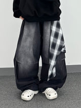 check layer denim pants