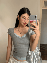 Sky Lace Gray Short Sleeve Tee