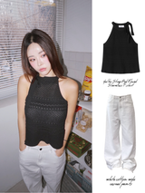 Halter Strap Red Flared Sleeveless T-shirt