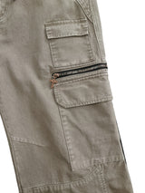 GARMENT-DYED DISTRESSED BELT LOOP POCKET CROSS PLEAT COLOR-TOOTH ZIPPER DRAWSTRING CARGO PANTS