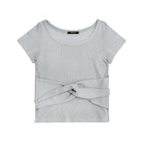 CUBIC WOMEN'S TIE SHORT SLEEVE T-SHIRT_LIGHT GRAY