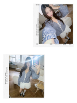 ラブリー ブルーチェックド コットン ブラウス
