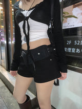エデン エックス ストラップ レース スリーブレス トップ アンド ブイネック タイ クロップ カーディガン セット
