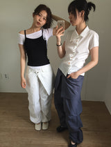 Unbalanced draping blouse (2color)