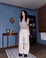 (2color) Frayed Raw-Edge Skirt Layered Pants