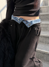 Denim layered sweat pants(2color)
