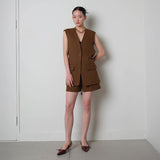 Overfit Sleeveless Jacket_Brown
