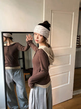 Border Layered High Neck Warm Hood T-shirt (3color)