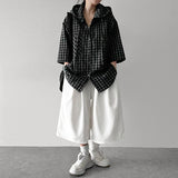 EMIEW Boxy Fit Checkered Hoodie Short Sleeve Shirt
