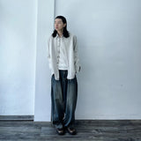Curved Striped Washed Denim Trousers