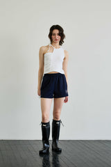 RIBBON JERSEY TRACK MICRO SHORTS / NAVY