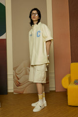 Sky blue C Patch Yellow Oxford short-sleeved Shirt [Unisex]