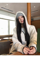 ニッチワイドフードウールジップアップニット