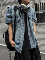 jacquard short-sleeved denim jacket