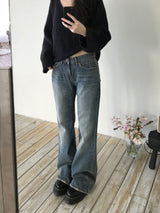 レバンステッチデニムブーツカットパンツ (2 colors)