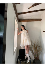 Lemon tea halterneck flare sleeveless dress