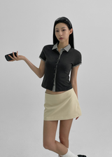 [MADE] Tiniwin Color Combination Short Sleeve Collar Cardigan