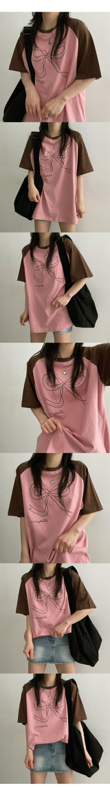 リボンラグランショートスリーブドtシャツ