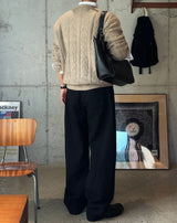 レボンヘビーケーブルヘンリーネックニット