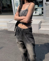 Dark washing wide pants