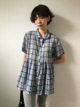 Weds check short-sleeve blouse (2color)