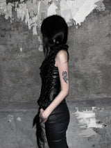rock chic leather frill bustier