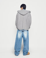 25FW ケーブルニットフーディージップアップ グレー